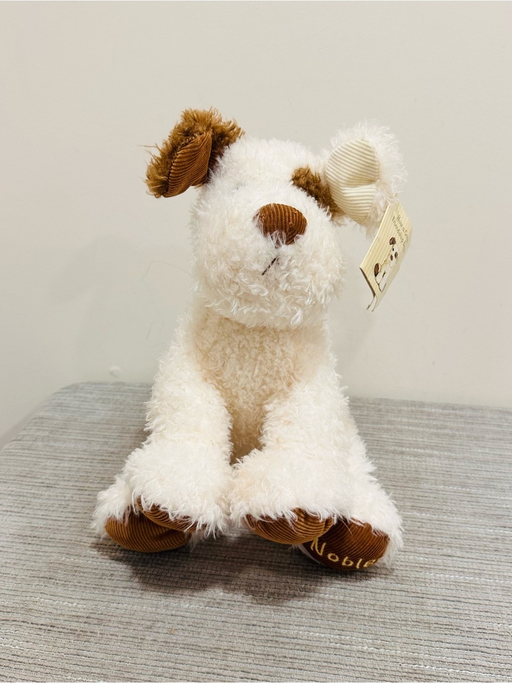 Barnes & NOBLE Puppy Dog Terrier 12” Plush White Brown Spot Corduroy Stuffed